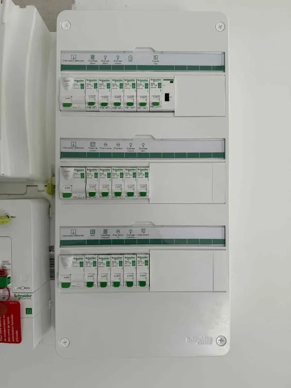 Tableau électrique neuf, circuits repérés par pictogrammes